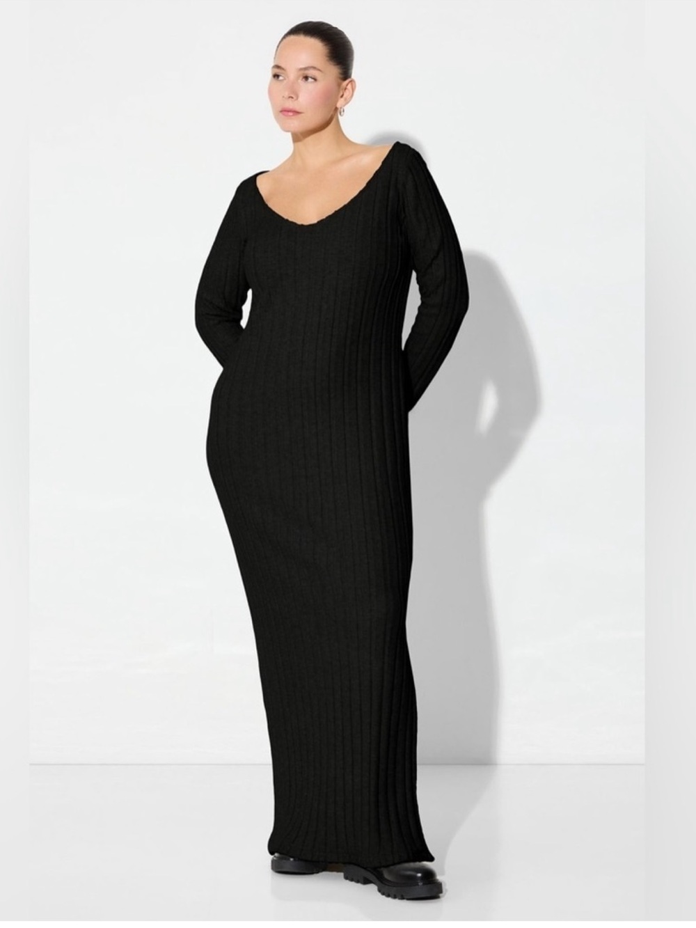 Marcella NYC Ribbed Long Sleeve Maxi Dress